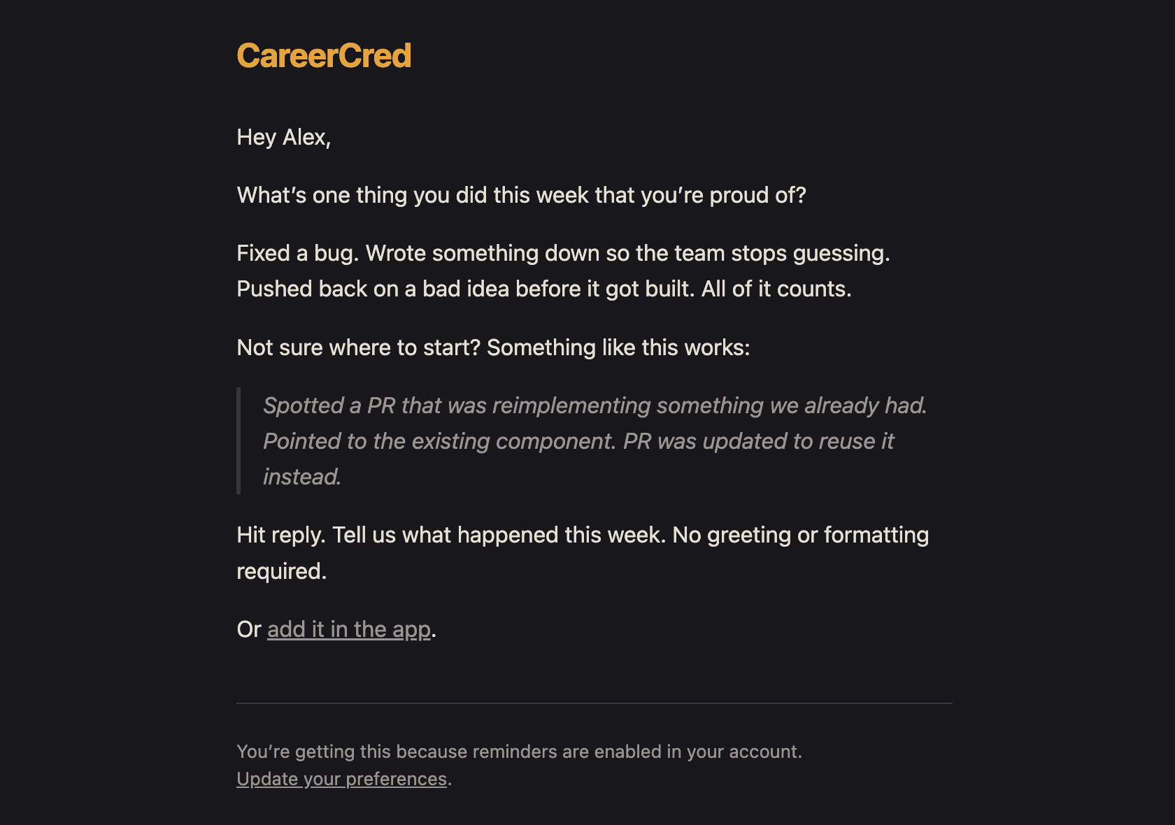 Weekly reminder email